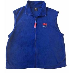 United States USA Men's Size Large Blue Fleece Vest Zip Up